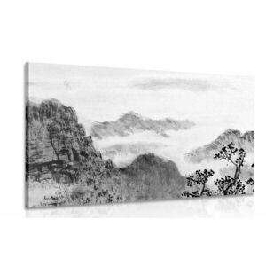 Obraz tradycyjne chińskie malarstwo pejzażowe w wersji czarno-białej obraz