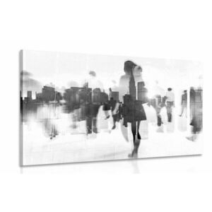 Obraz sylwetki ludzi w dużym mieście w wersji czarno-białej obraz