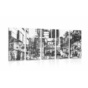 5-częściowy obraz abstrakcyjna panorama miasta w wersji czarno-białej obraz