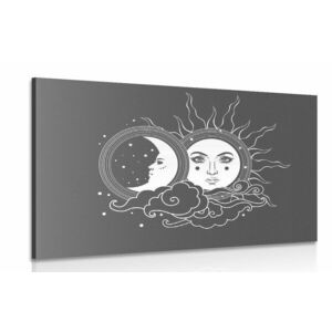 Obraz czarnobiała harmonia słońca i księżyca obraz