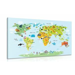 Obraz dziecięca mapa świata ze zwierzętami obraz