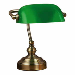 Zielona lampa stołowa z podstawą w kolorze mosiądzu Markslöjd Bankers, wys. 25 cm obraz