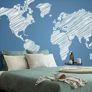 Tapeta drukowana mapa świata na niebieskim tle obraz