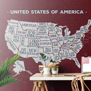 Tapeta edukacyjna mapa USA z bordowym tłem obraz