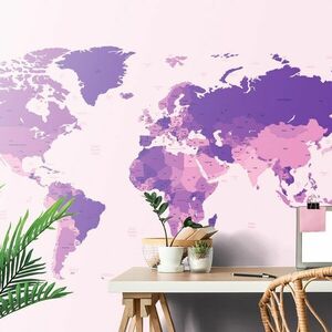 Tapeta szczegółowa mapa świata w kolorze fioletowym obraz