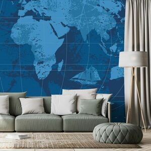 Tapeta rustykalna mapa świata w kolorze niebieskim obraz