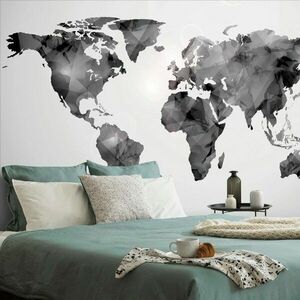 Tapeta wielokątna mapa świata w czerni i bieli obraz