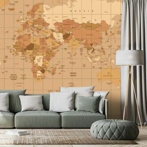 Tapeta mapa świata w beżowym odcieniu obraz