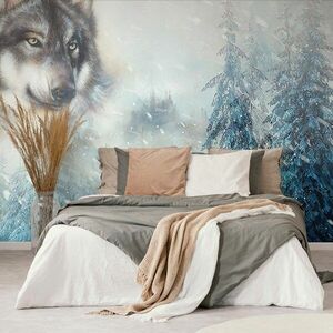 Tapeta wilk w śnieżnym krajobrazie obraz