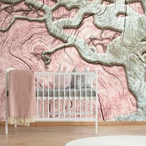 Tapeta abstrakcyjne drzewo na drewnie z różowym kontrastem obraz
