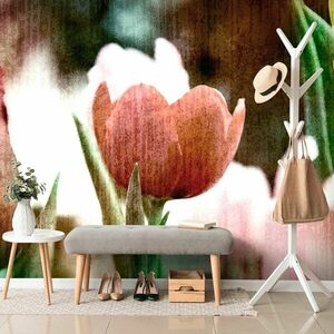 Tapeta tulipanowa łąka w stylu retro obraz