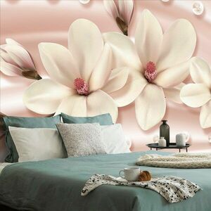 Tapeta luksusowa magnolia z perłami obraz