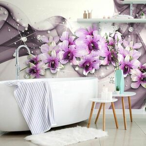 Tapeta fioletowe kwiaty na abstrakcyjnym tle obraz