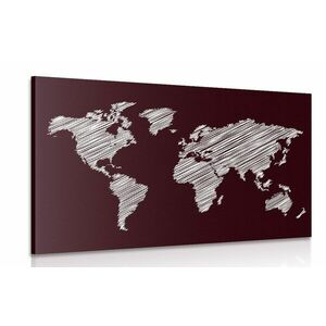 Obraz zacieniowana mapa świata na bordowym tle obraz