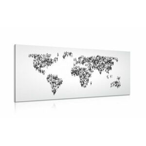 Obraz mapa świata składająca się z ludzi w wersji czarno-białej obraz