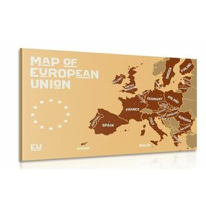 Obraz mapa edukacyjna z nazwami państw Unii Europejskiej w odcieniach brązu obraz