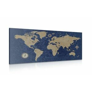 Obraz mapa świata z kompasem w stylu retro na niebieskim tle obraz