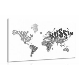 Obraz mapa świata z napisów w wersji czarno-białej obraz