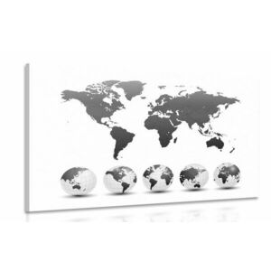 Obraz globusy z mapą świata w wersji czarno-białej obraz