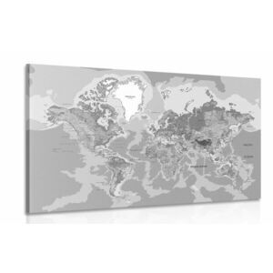 Obraz klasyczna mapa świata w wersji czarno-białej obraz