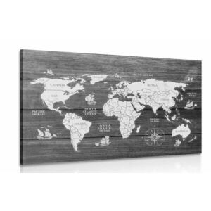 Obraz czarno-biała mapa na drewnie obraz