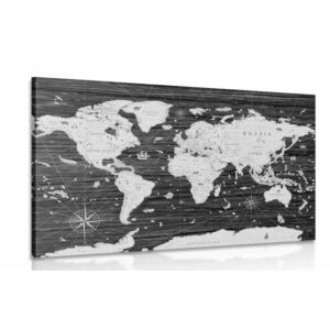 Obraz czarno-biała mapa na drewnianym tle obraz
