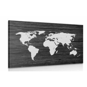 Obraz mapa świata na drewnie w wersji czarno-białej obraz