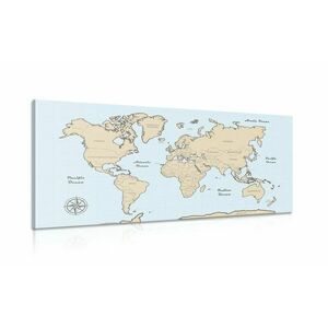 Obraz beżowa mapa świata na niebieskim tle obraz