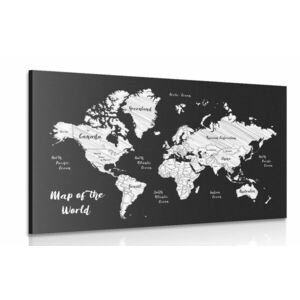 Obraz czarno-biała unikalna mapa świata obraz