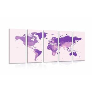 5-częściowy obraz szczegółowa mapa świata w kolorze fioletowym obraz