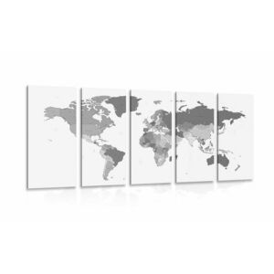5-częściowy obraz szczegółowa mapa świata w wersji czarno-białej obraz