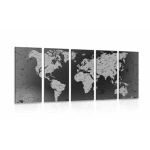5-częściowy obraz stara mapa świata na abstrakcyjnym tle w wersji czarno-białej obraz
