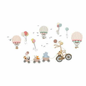 Naklejka ścienna dla dzieci Ambiance Animals and Hot Air Balloons in the Clouds, 90 x 60 cm obraz