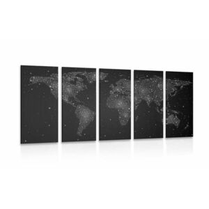5-częściowy obraz mapa świata z nocnym niebem w wersji czarno-białej obraz