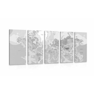 5-częściowy obraz klasyczna mapa świata w wersji czarno-białej obraz