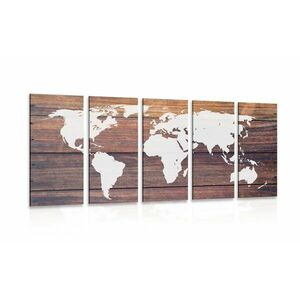 5-częściowy obraz mapa świata z drewnianym tłem obraz