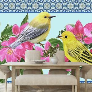 Tapety ptaki i kwiaty w stylu vintage obraz