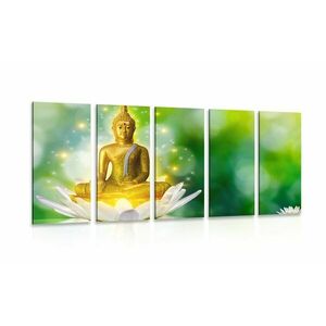 5-częściowy obraz złoty Budda na kwiecie lotosu obraz