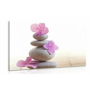 Obraz równowaga kamieni i różowych orientalnych kwiatów obraz
