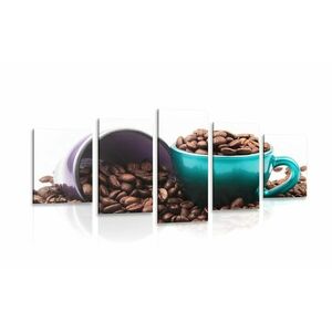5-częściowy obraz filiżanki z ziarnami kawy obraz