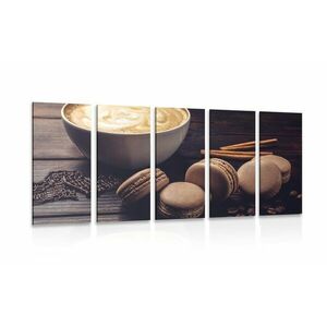 5-częściowy obraz kawa z czekoladowymi makaronikami obraz