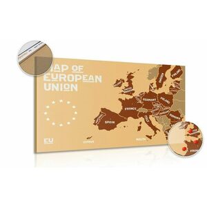 Obraz mapa edukacyjna z nazwami państw Unii Europejskiej w odcieniach brązu na korku obraz