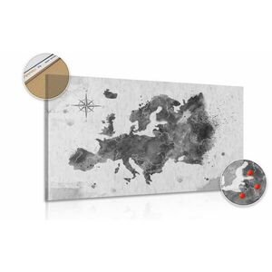 Obraz retro mapa Europy w wersji czarno-białej na korku obraz