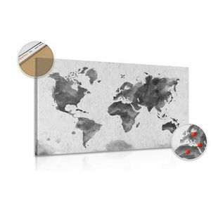 Obraz mapa świata w stylu retro w wersji czarno-białej na korku obraz