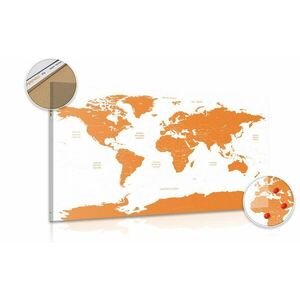 Obraz na korku mapa świata z zaznaczonymi na pomarańczowo poszczególnymi krajami obraz