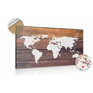Obraz na korku mapa świata z drewnianym tłem obraz