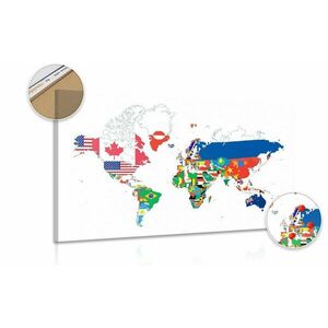 Obraz na korku mapa świata z flagami z białym tłem obraz