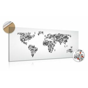 Obraz na korku mapa świata składająca się z ludzi w wersji czarno-białej obraz