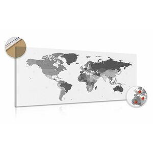 Obraz na korku szczegółowa mapa świata w wersji czarno-białej obraz