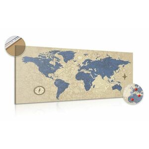Obraz na korku mapa świata z kompasem w stylu retro obraz